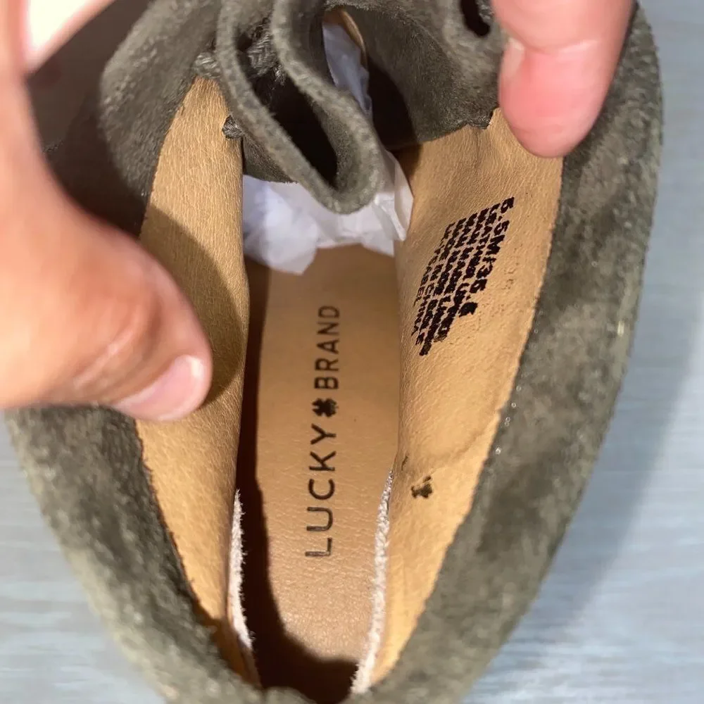 Lucky Brand Ysabel Moss‎ Green Lace Up Wedge 5.5